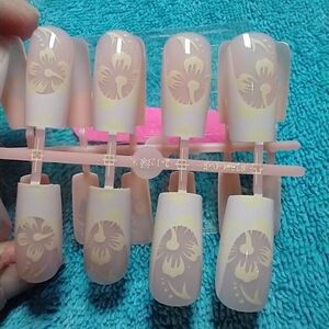 Press on nails white yellow nude flower floral set